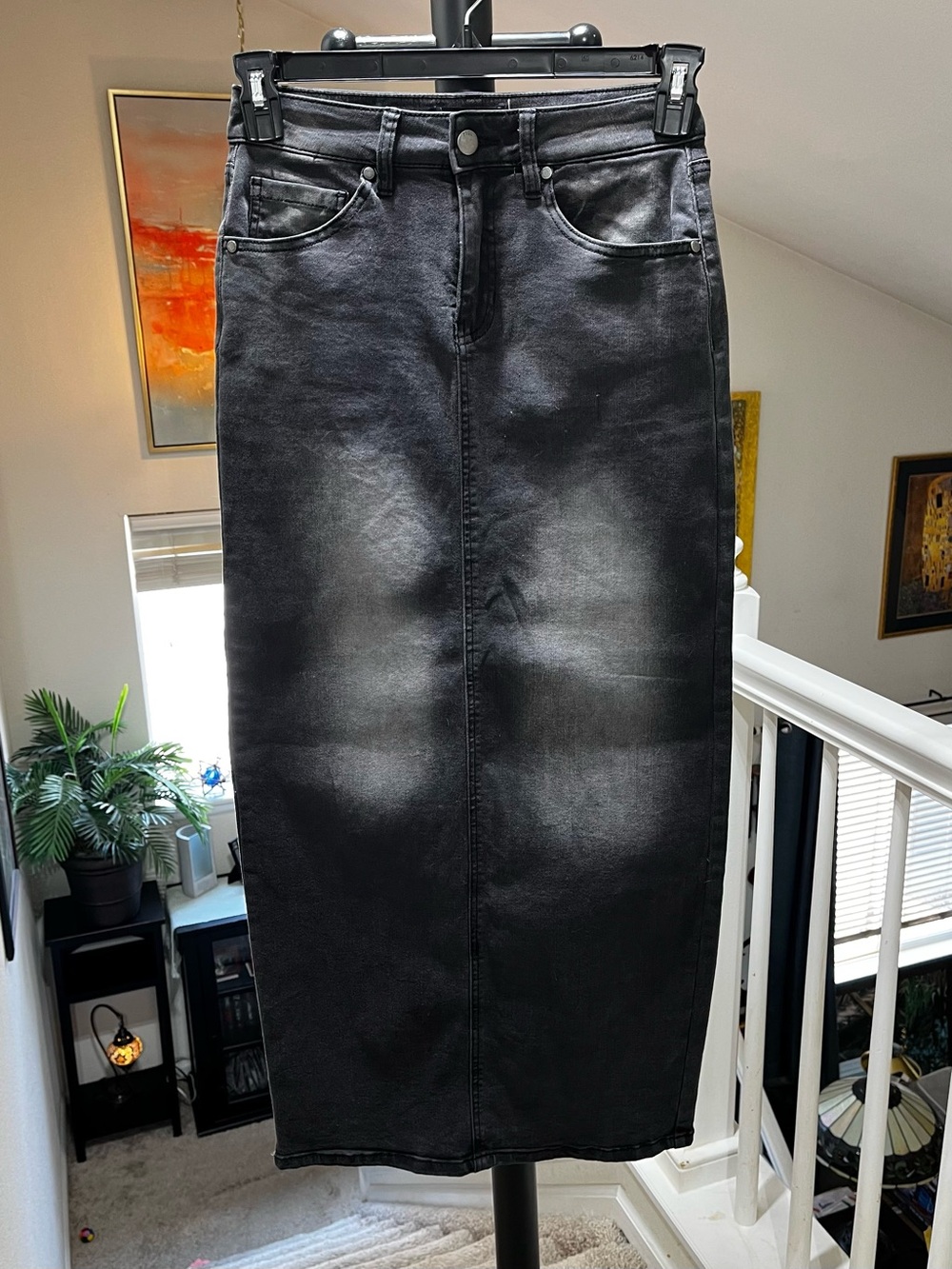 NWT PTCL Ethical Clothing High-Rise Charcoal Wash Maxi Denim Skirt